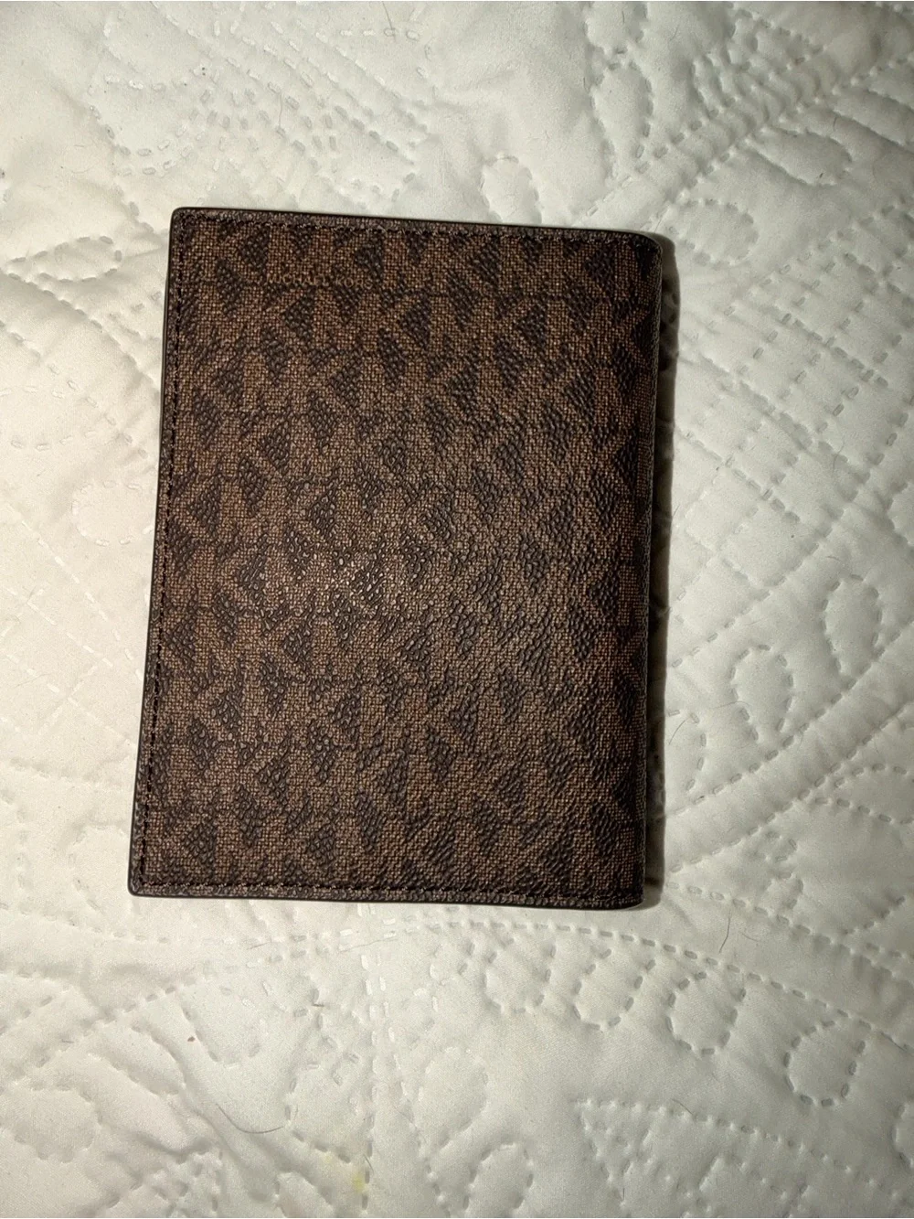 Michael Kors Brown Monogram Passport Cover with Gold Logo